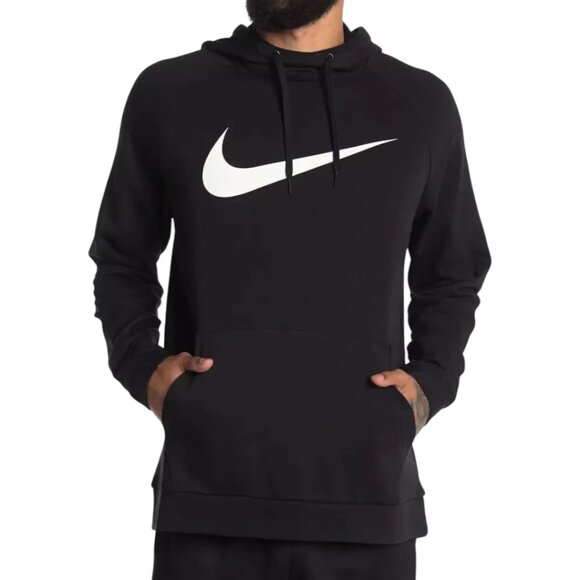 Nike Big Swoosh Therma-Fit Hoodie Sweatshirt Black White Men's Sizes L XL NWT - Picture 1 of 5